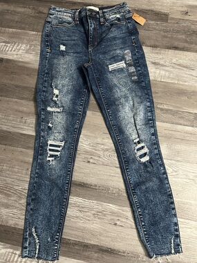 Mudd Women's Distressed Skinny Jeggings - Faded Dark Blue Wash